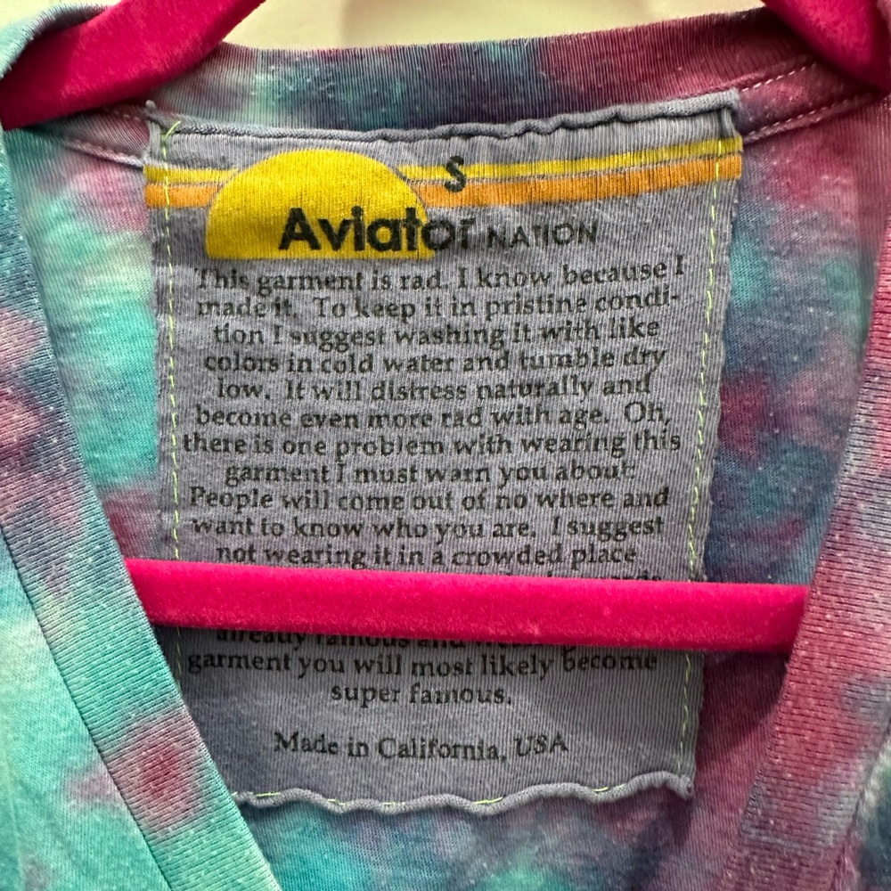 Aviator Nation Pink & Aqua Tie-Dye V-Neck Tee Size S - Picture 4 of 5